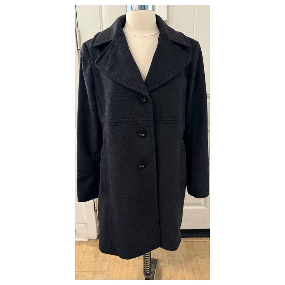 Larry Levine wool blend charcoal grey classic Pea Coat winter 12 petite preppy